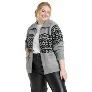 Womens Zip-Up Cardigan Universal Thread Heather Gray Zig Zag Size XL